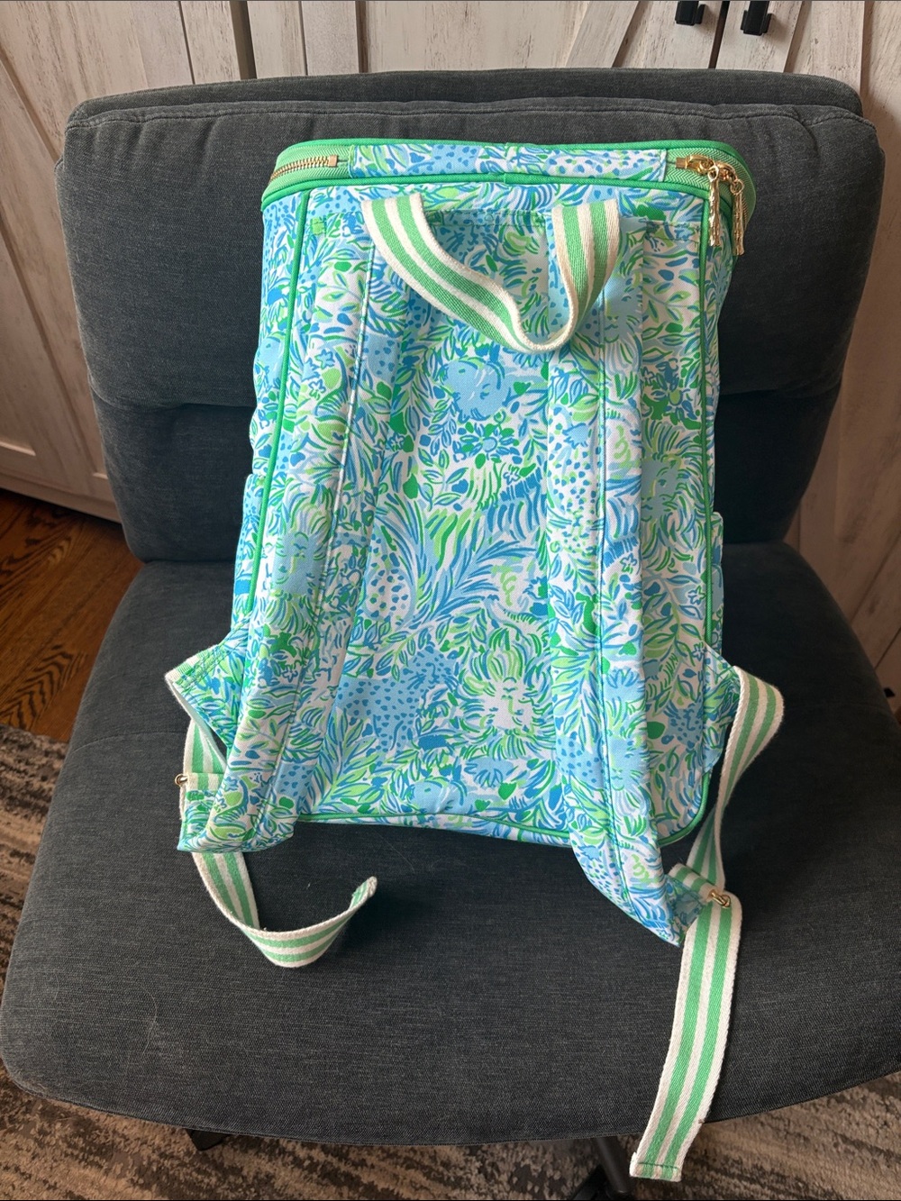 Lilly Pulitzer Aqua & Green Printed Backpack with Gold Accents - Picture 2 of 4